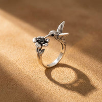 Hummingbird Flower Open Ring