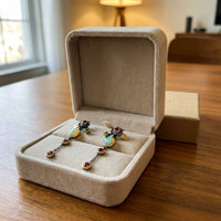 Boho Earrings with Opal and Red Zirconia