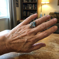 Sterling Silver Turquoise Spoon Ring – Vintage Boho Wrap Ring with Dragonfly