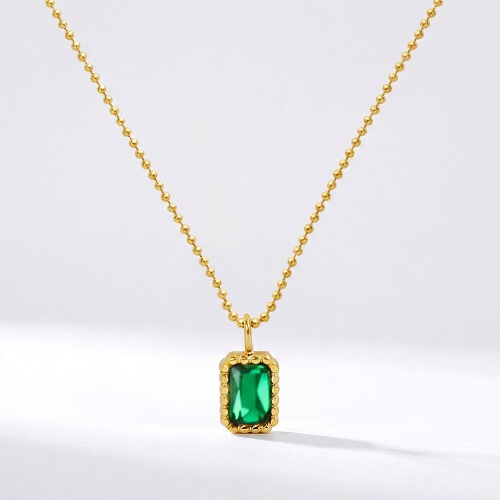 Emerald Zircon Solitaire Necklace