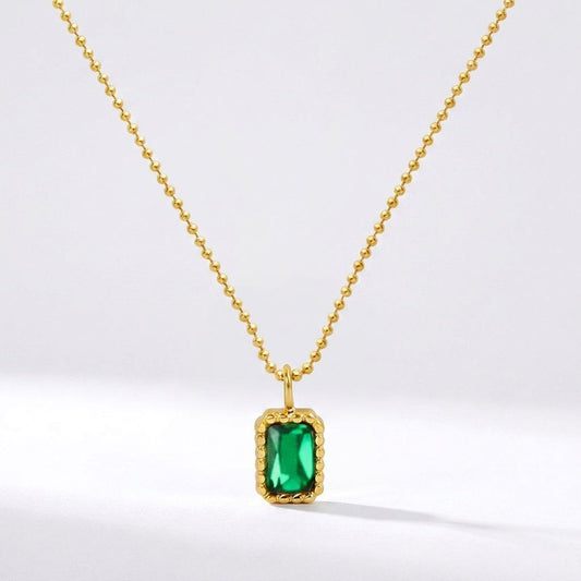 Emerald Zircon Solitaire Necklace