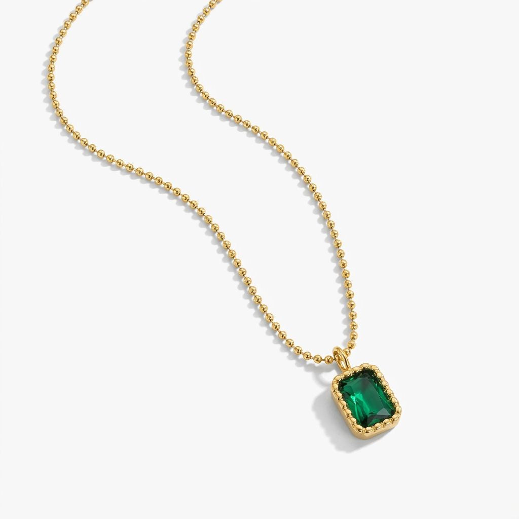Emerald Zircon Solitaire Necklace
