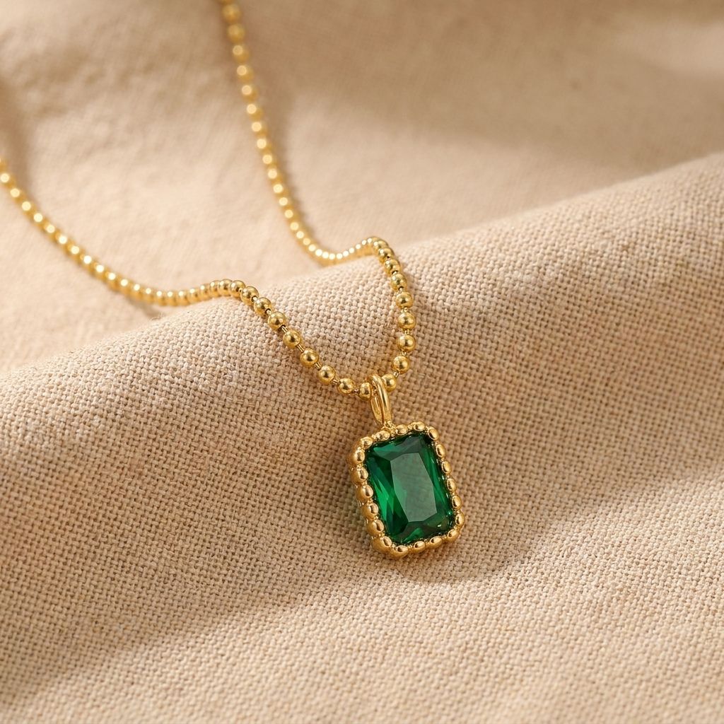 Emerald Zircon Solitaire Necklace