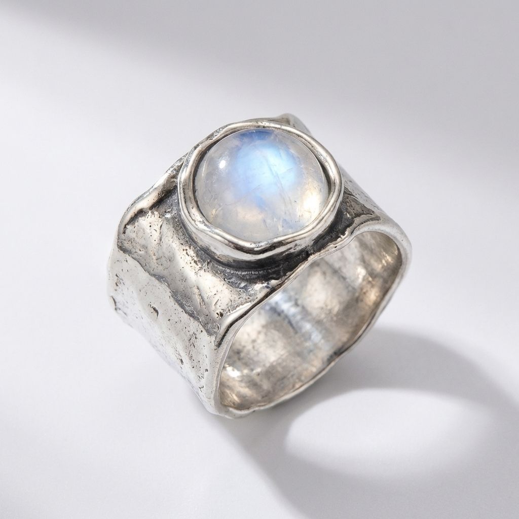 Moonstone Wide Band Ring