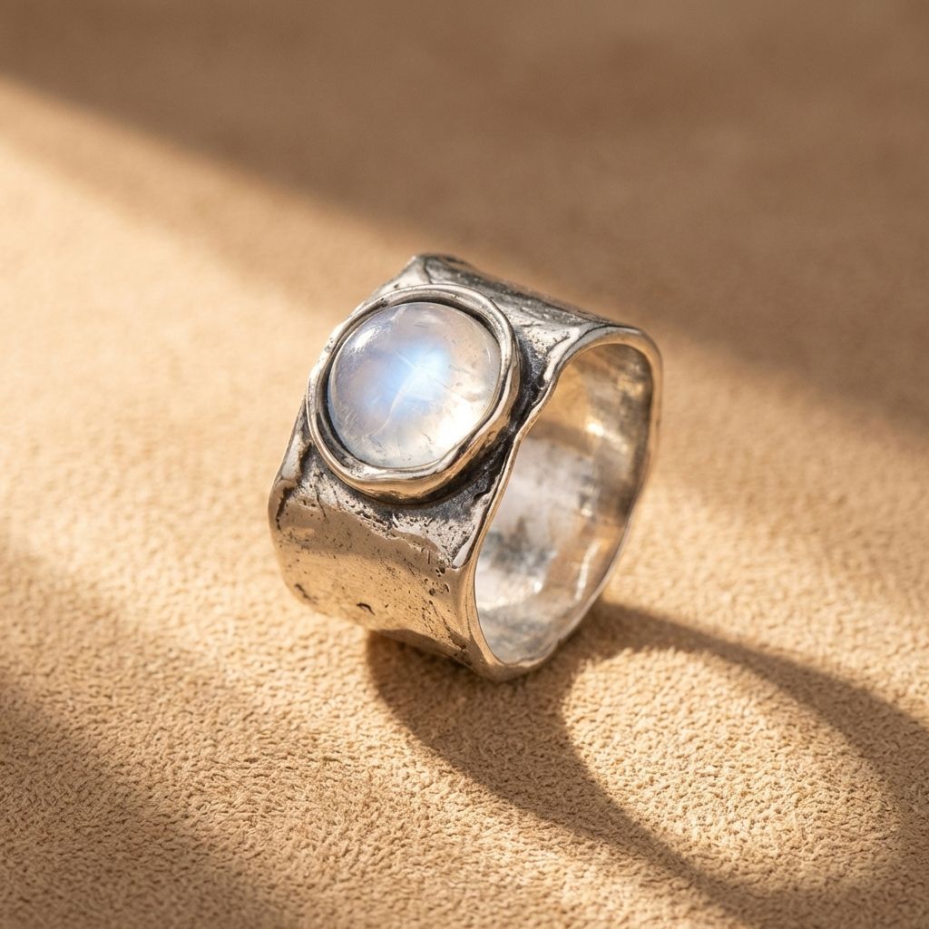 Moonstone Wide Band Ring