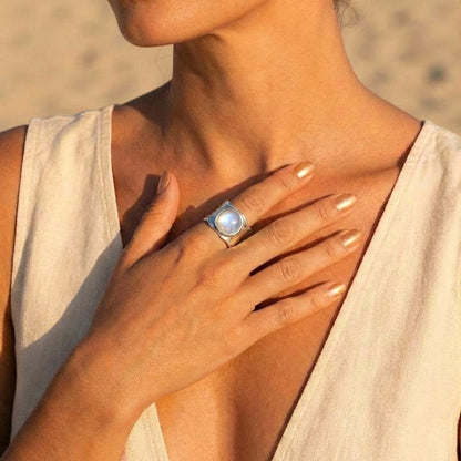 Moonstone Wide Band Ring