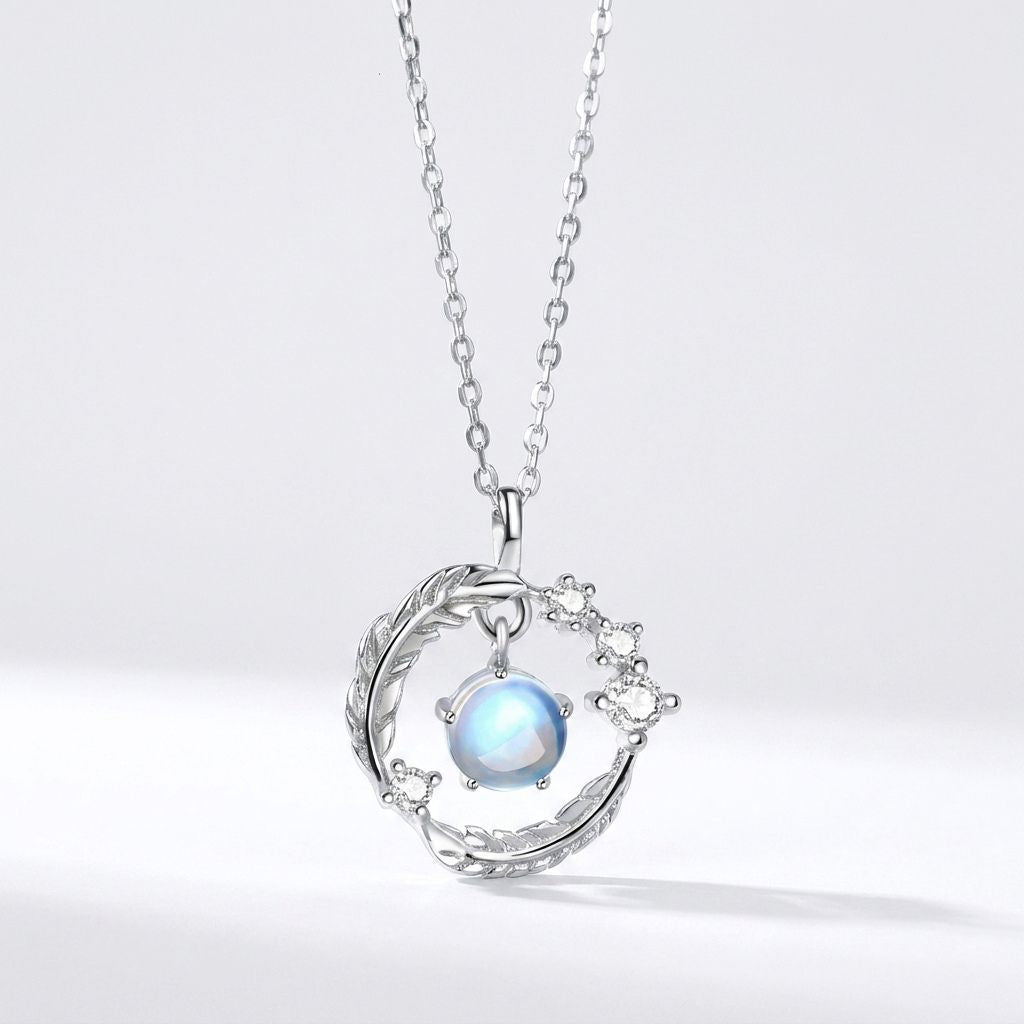 Moonstone Feather Necklace