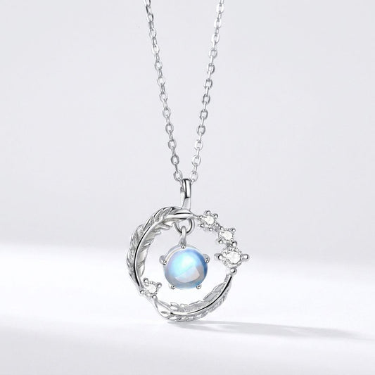 Moonstone Feather Necklace