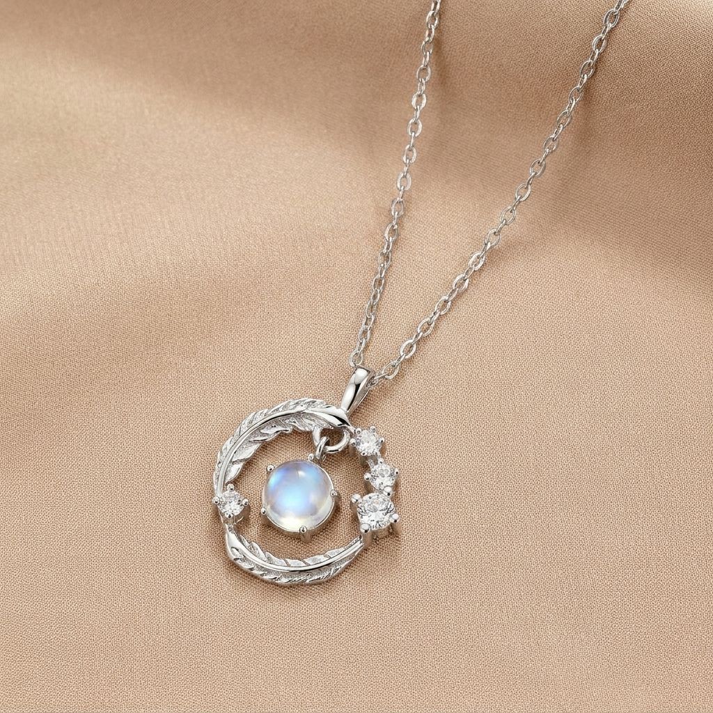 Moonstone Feather Necklace