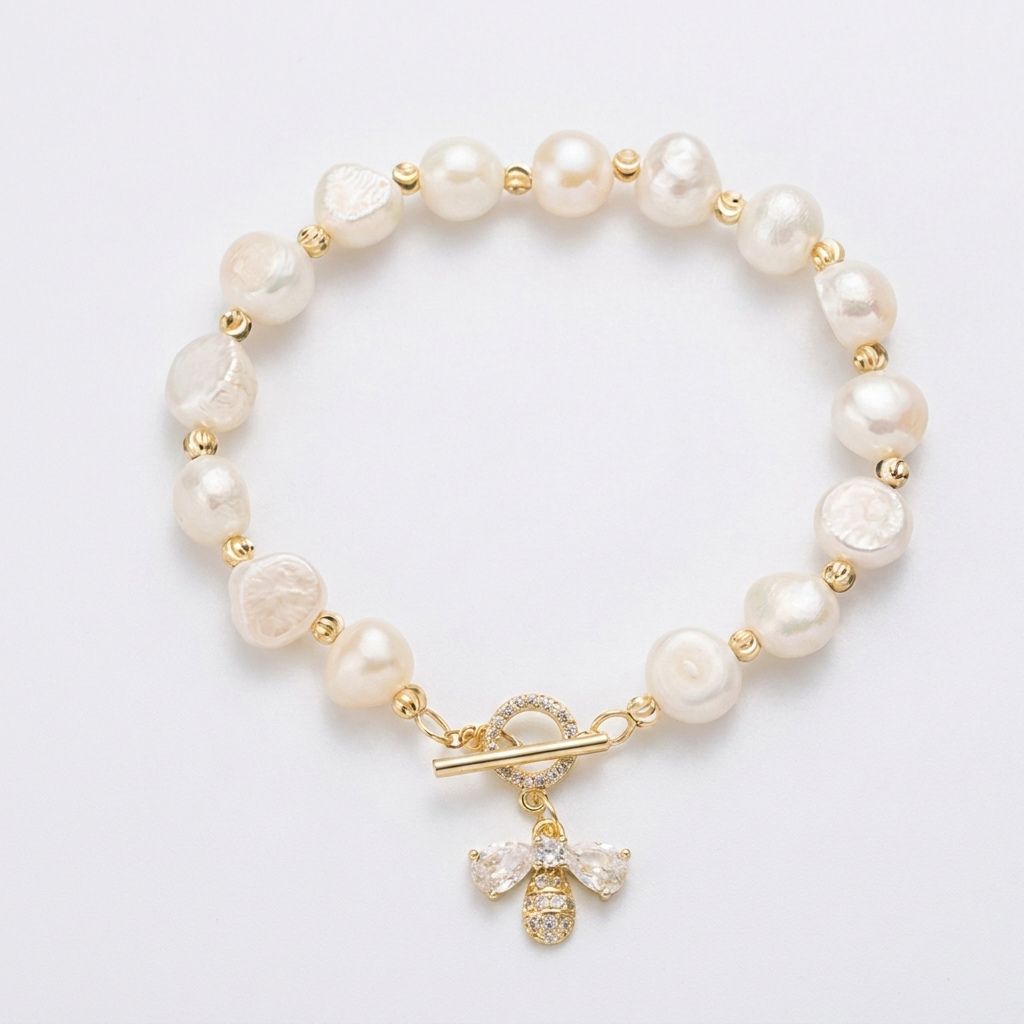 Pearl Bee Bracelet with Zircon