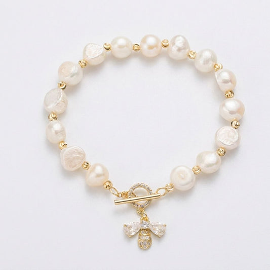Pearl Bee Bracelet with Zircon