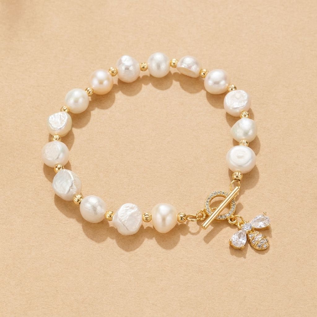 Pearl Bee Bracelet with Zircon