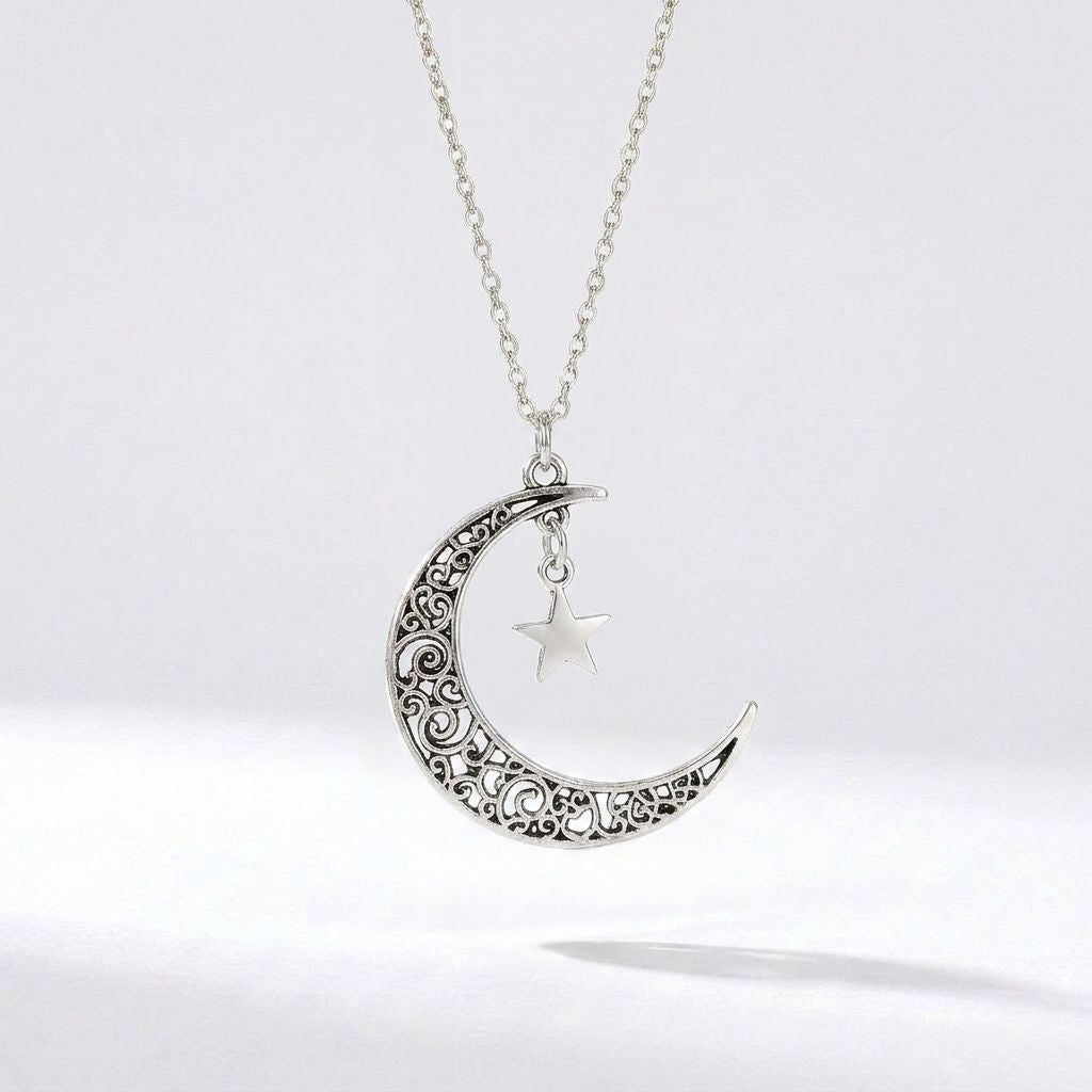 Retro Star & Moon Layered Necklace