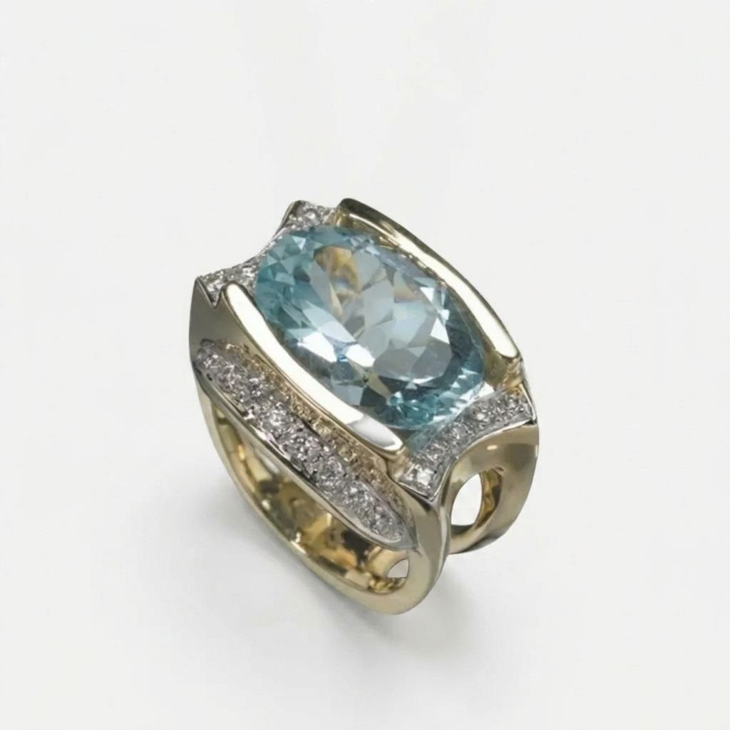 Aquamarine Two-Tone Statement Ring