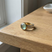 Vintage Green Glass Gold & Silver Forged Ring