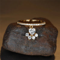 Vintage Cat Paw & Heart Stone Ring – Gold & Silver Tone