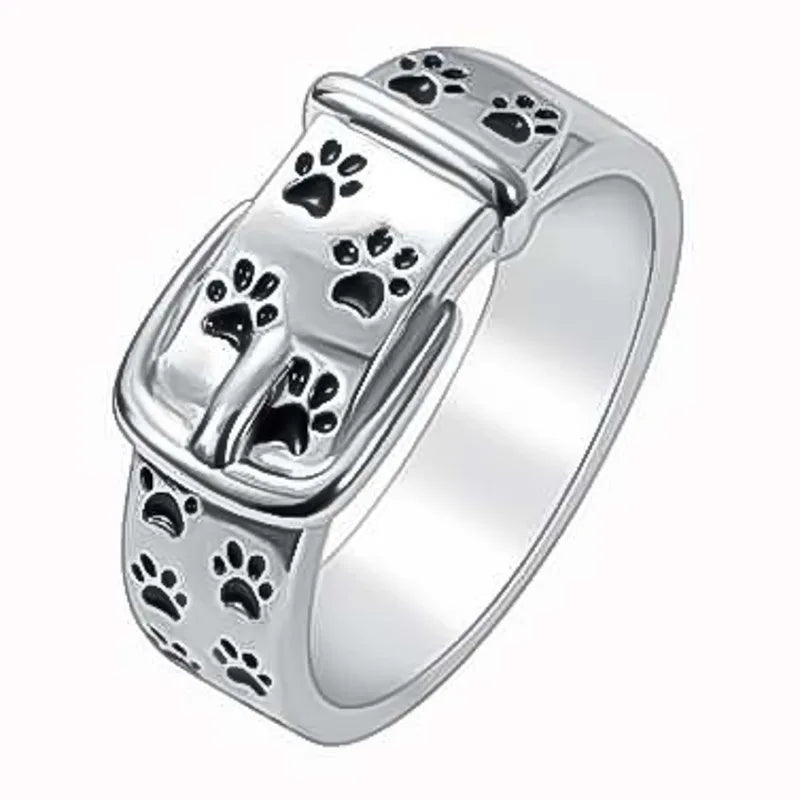 Cute and Stylish Dog-Inspired Silver Collar Ring