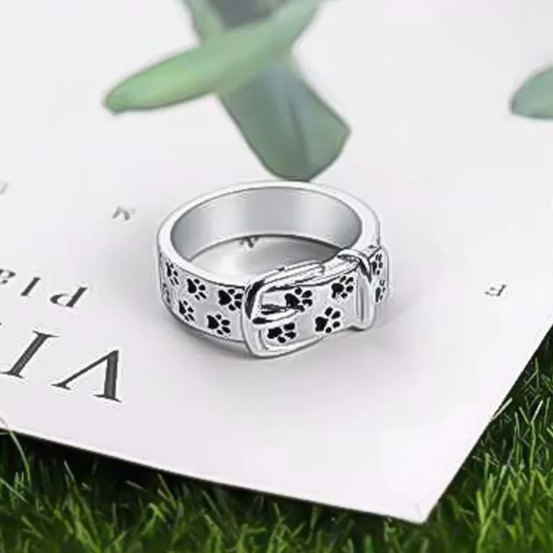 Cute and Stylish Dog-Inspired Silver Collar Ring