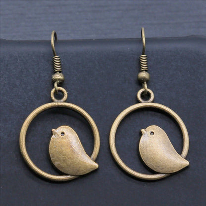 Vintage Bird Charm Drop Earrings