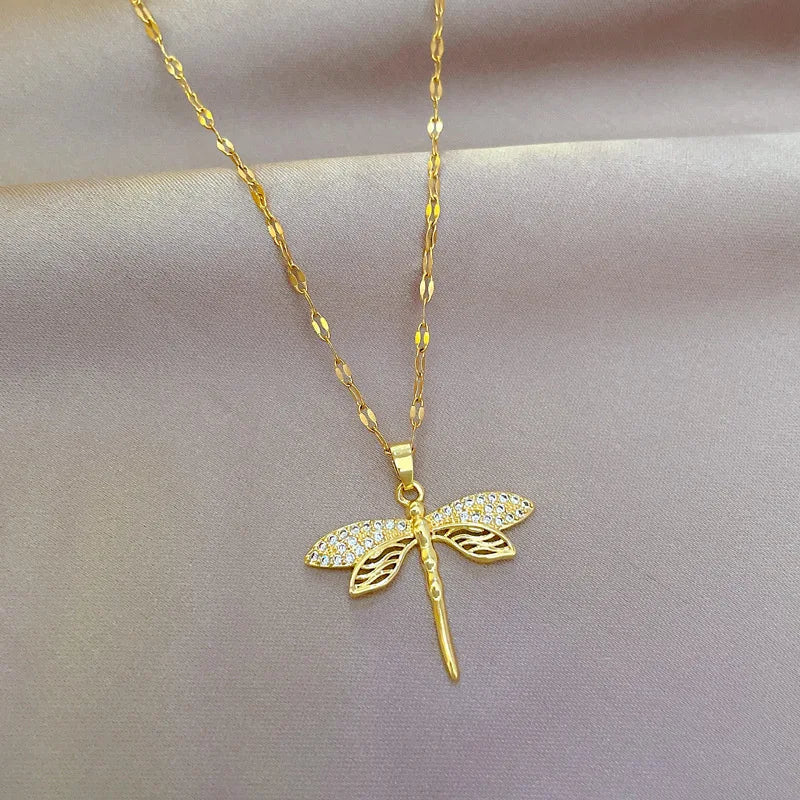 Crystal Gold Dragonfly Necklace