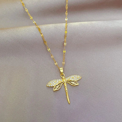 Crystal Gold Dragonfly Necklace