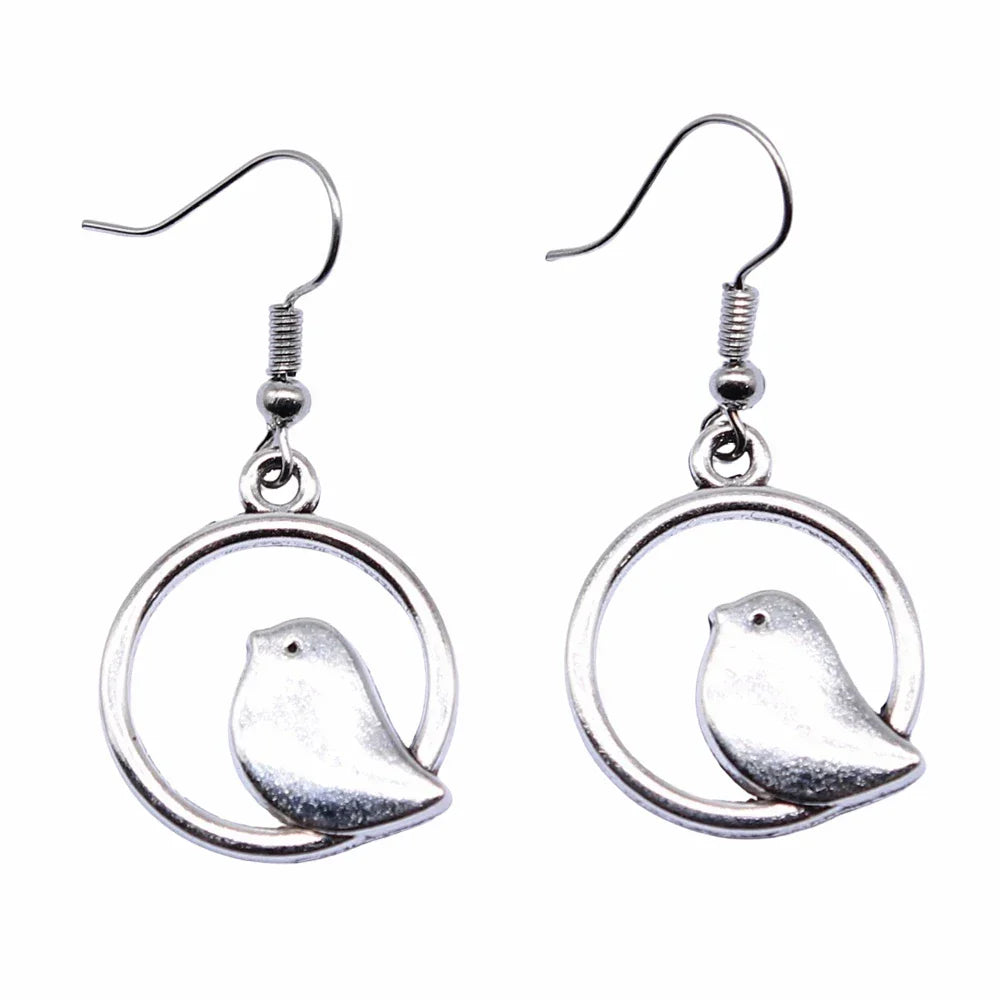 Vintage Bird Charm Drop Earrings