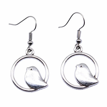 Vintage Bird Charm Drop Earrings