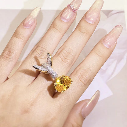 Adjustable Hummingbird Gemstone Ring Zirconia