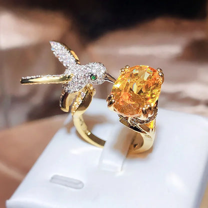 Adjustable Hummingbird Gemstone Ring Zirconia
