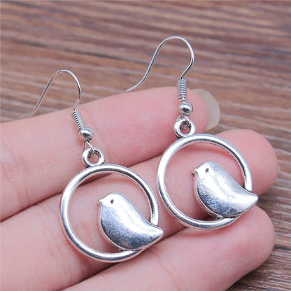 Vintage Bird Charm Drop Earrings