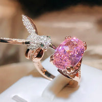 Adjustable Hummingbird Gemstone Ring Zirconia