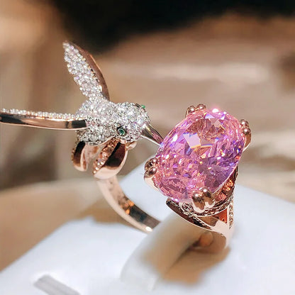 Adjustable Hummingbird Gemstone Ring Zirconia