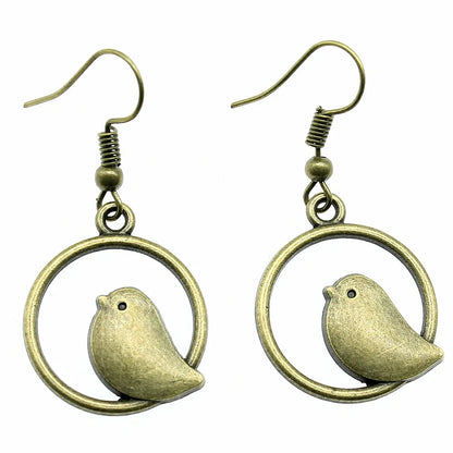 Vintage Bird Charm Drop Earrings