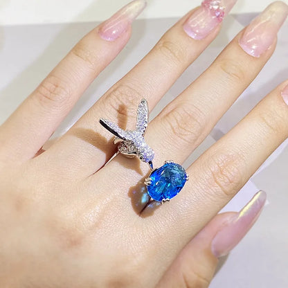 Adjustable Hummingbird Gemstone Ring Zirconia