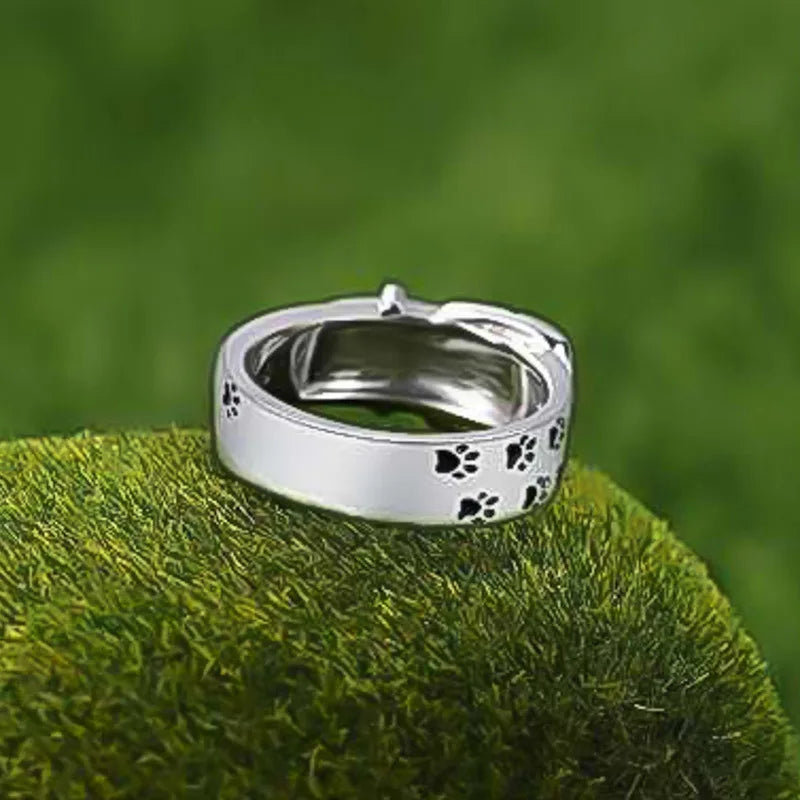 Cute and Stylish Dog-Inspired Silver Collar Ring