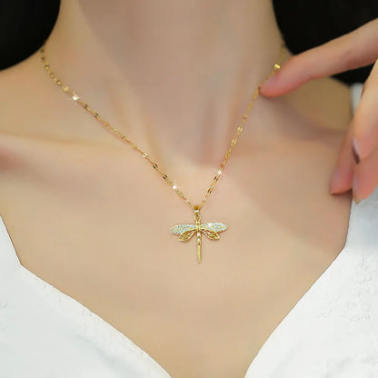 Crystal Gold Dragonfly Necklace