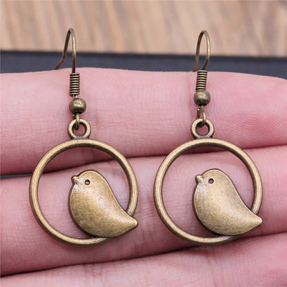Vintage Bird Charm Drop Earrings