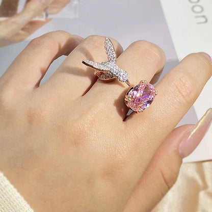 Adjustable Hummingbird Gemstone Ring Zirconia