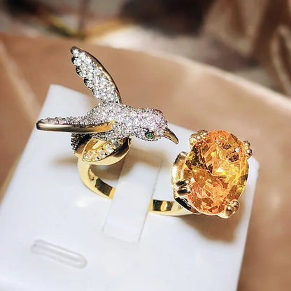 Adjustable Hummingbird Gemstone Ring Zirconia