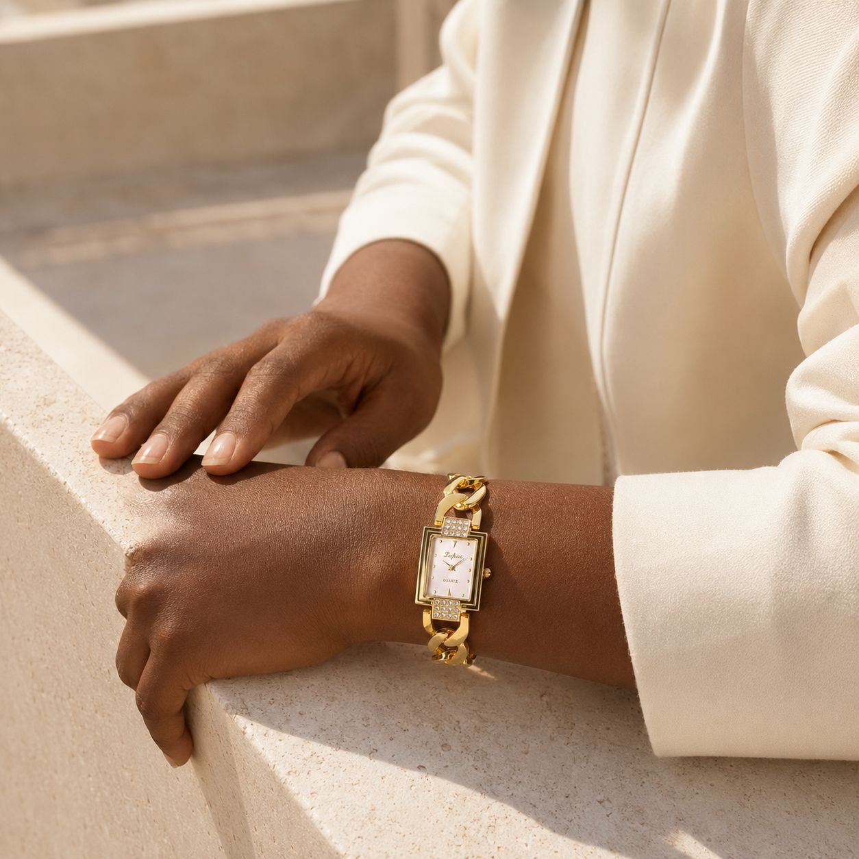 Crystal Accented Rectangular Dial Watch