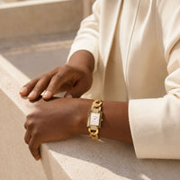 Crystal Accented Rectangular Dial Watch