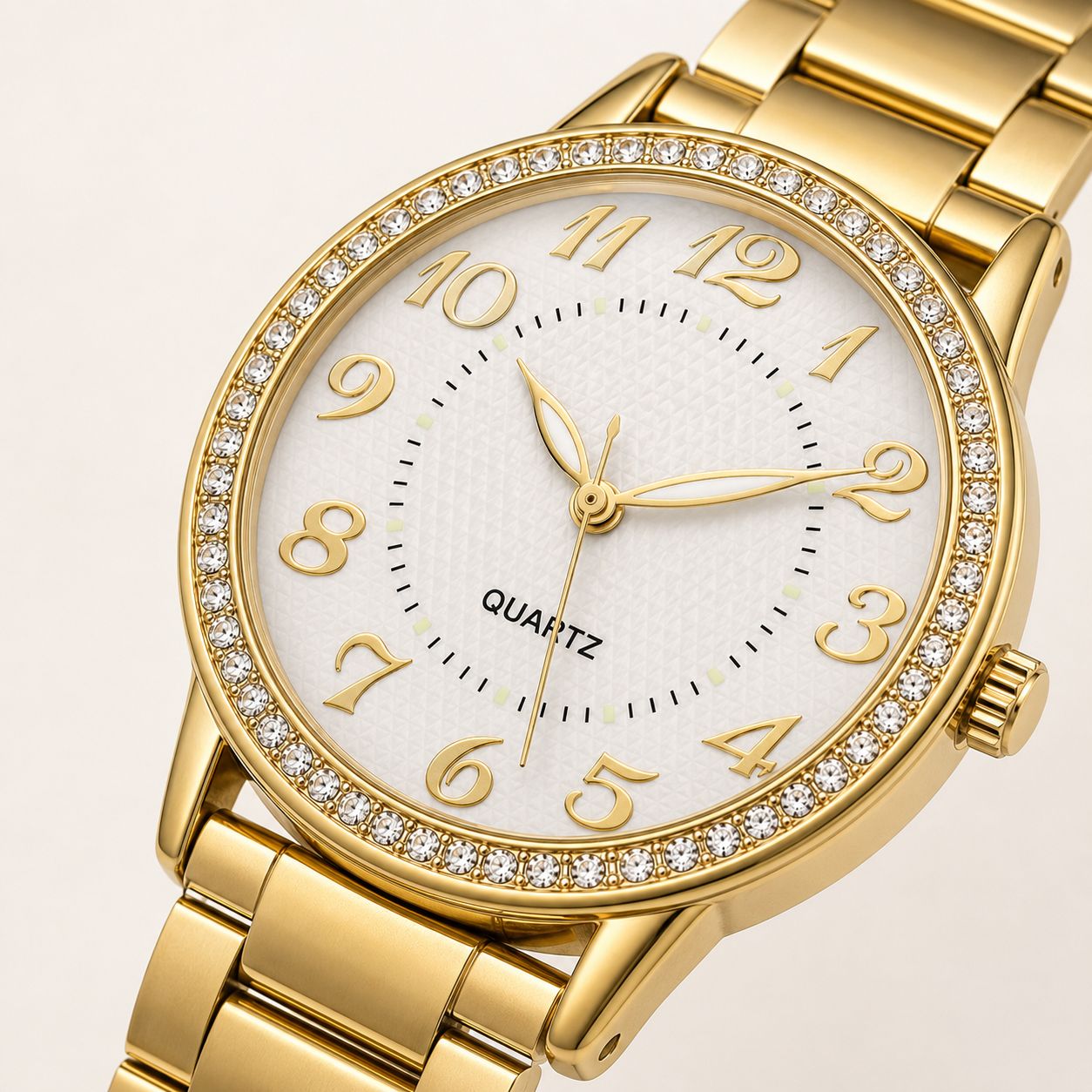 Crystal-Accented Steel Quartz Watch
