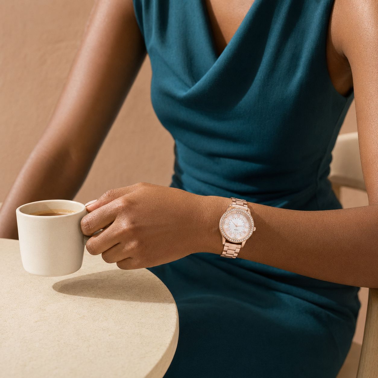 Crystal-Accented Gold Bracelet Watch