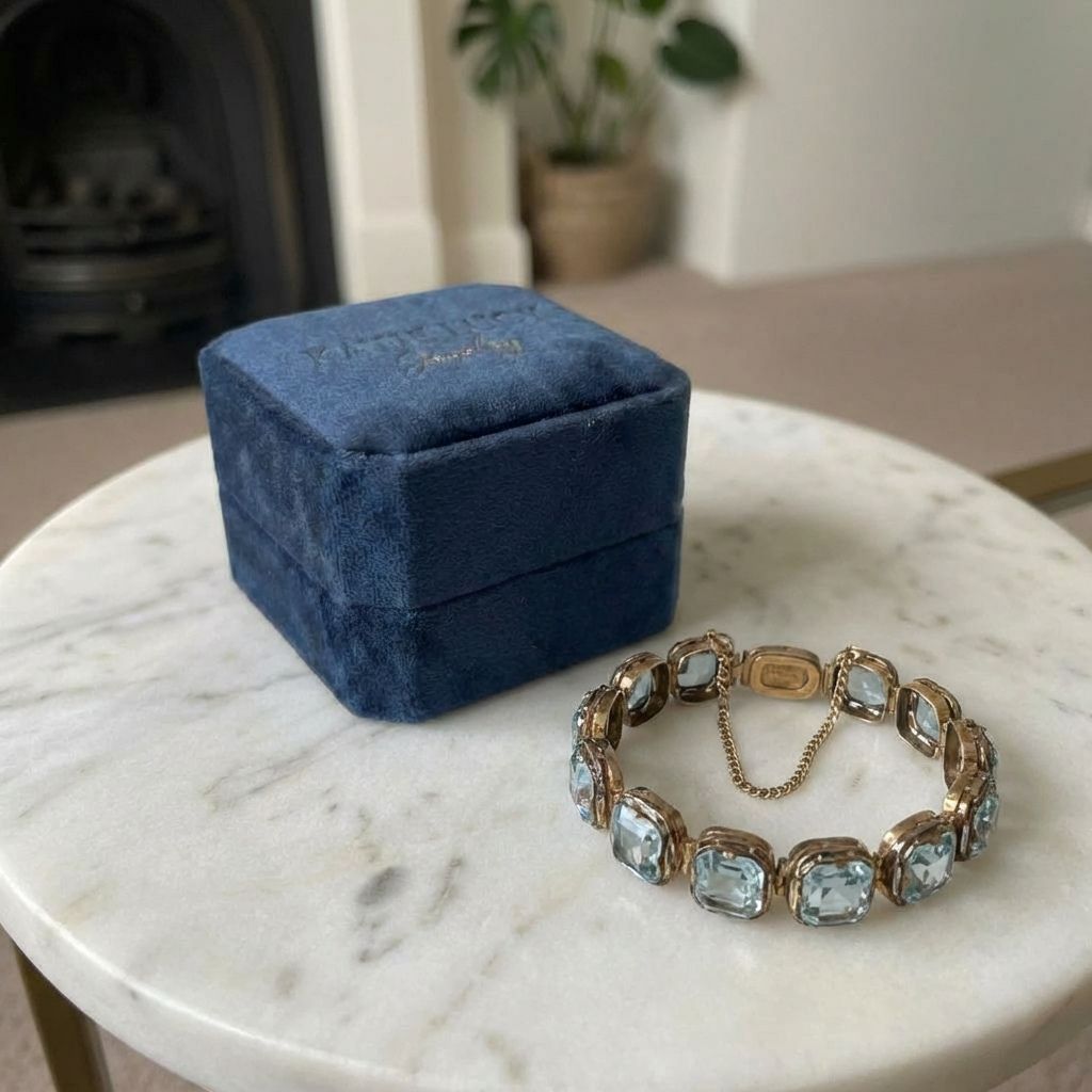 Vintage Blue Glass Gold Bracelet