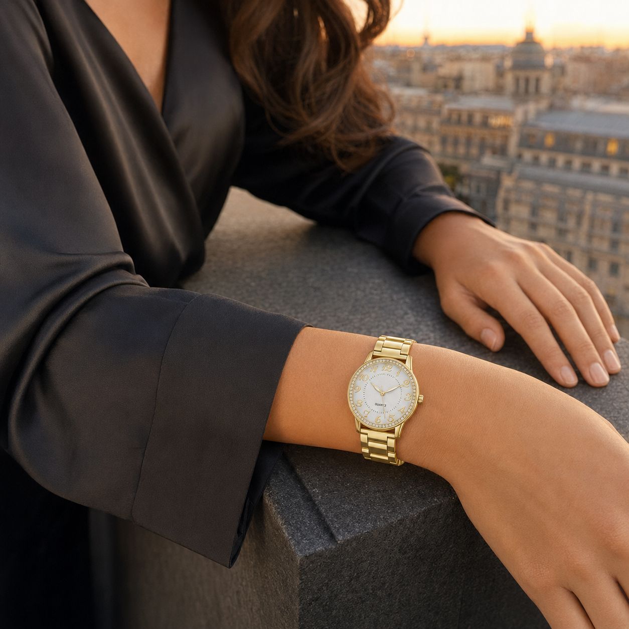 Crystal-Accented Steel Quartz Watch