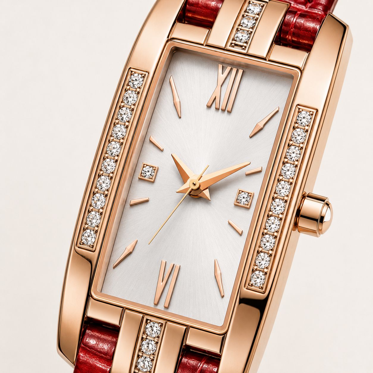 Crystal Accented Rectangular Dial Watch