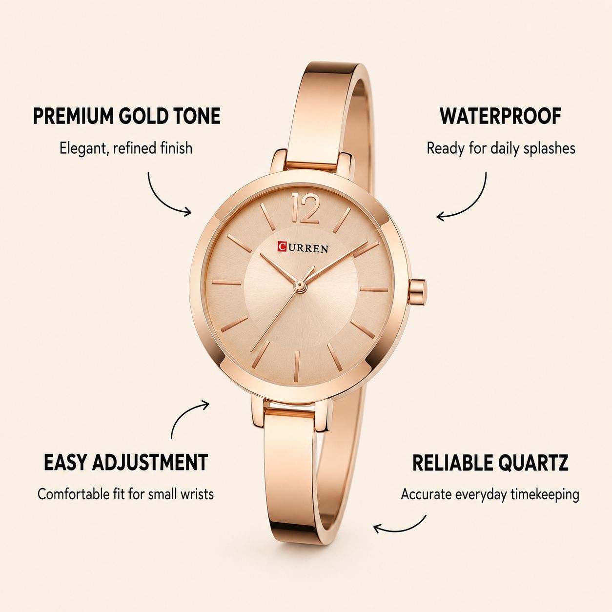 Rose Gold Bangle Watch