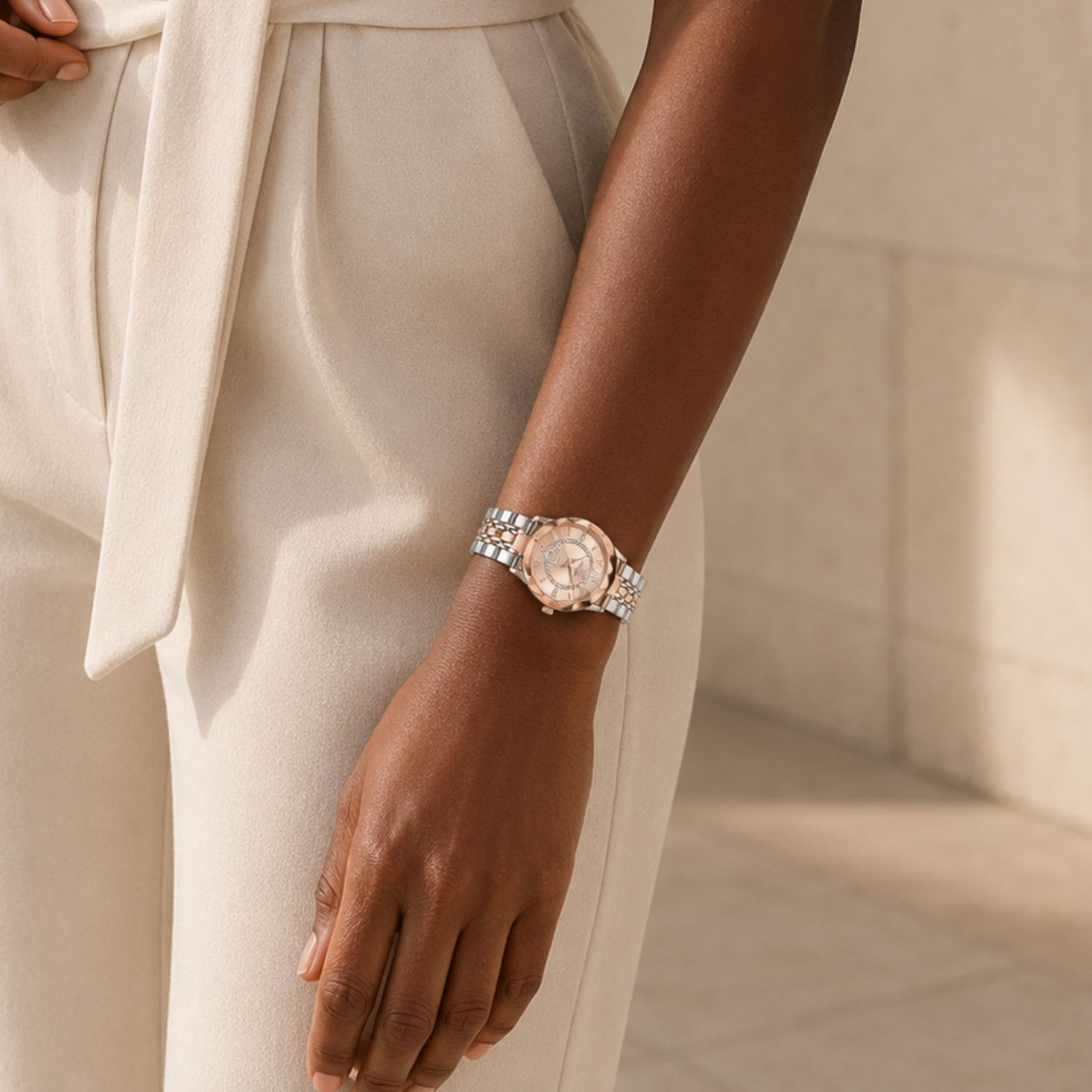 Diamond Accented Dial Two-Tone Quartz Watch