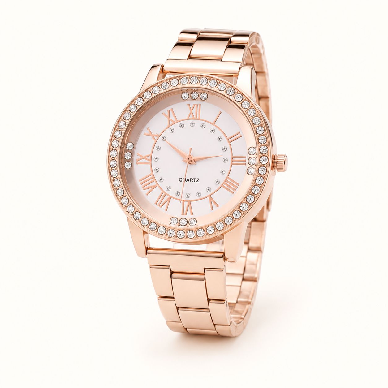 Crystal-Accented Gold Bracelet Watch