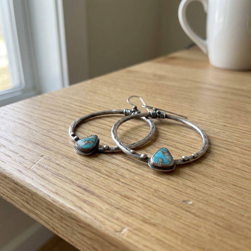 Vintage Circular Turquoise Stone Earrings